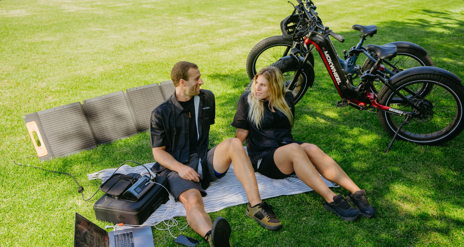 Portable solar inverter and panel kit providing clean energy support during a weekend ride and camping trip