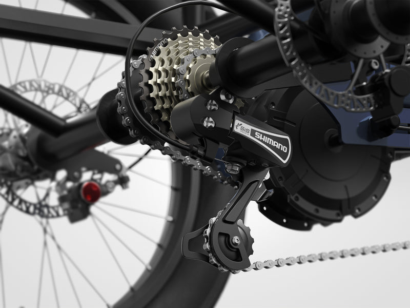 Mokwheel folding ebike with Shimano 7-speed gears for smooth and efficient terrain shifting