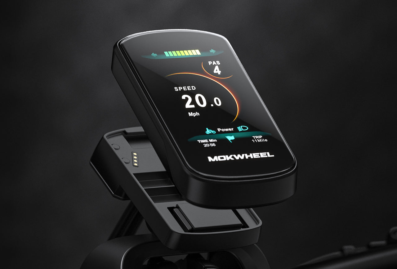 Mokwheel folding ebike with detachable HD display for safe, power-cut parking and clear ride data anytime