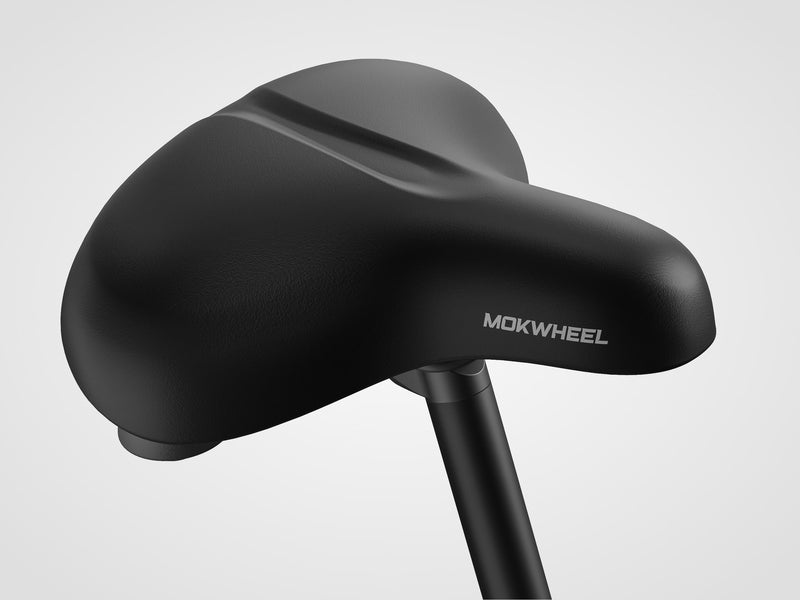 Mokwheel folding ebike with thickened comfort saddle padded for enhanced shock absorption and smooth rides