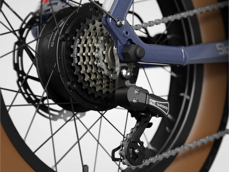 Mokwheel folding ebike with Shimano 7-speed gears for smooth, efficient shifting on commutes or trails