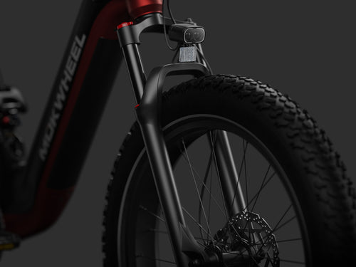 Mokwheel Ebike with 130mm Suspension Fork â Superior Shock Absorption and Control for Rugged Trails