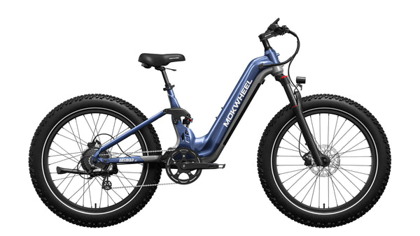 Blue and Grey Obsidian ST | Full Suspension Step Through Ebike | Mokwheel