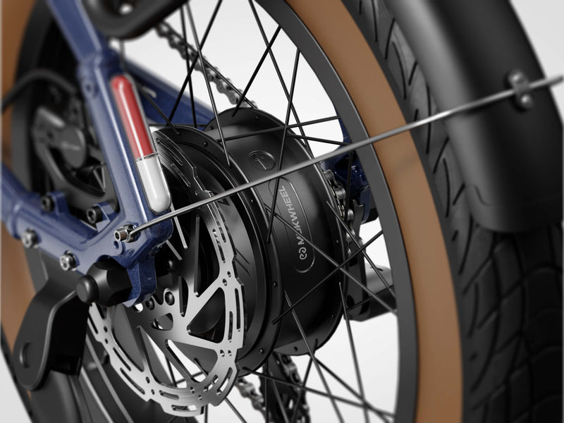Mokwheel folding ebike with 860W peak power motor for strong acceleration and effortless hill climbing