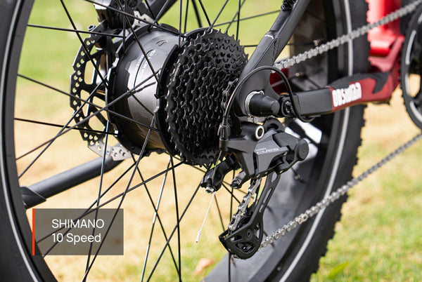 Mokwheel electric mountain bike equipped with SHIMANO 10-speed drivetrain for precise off-road shifting