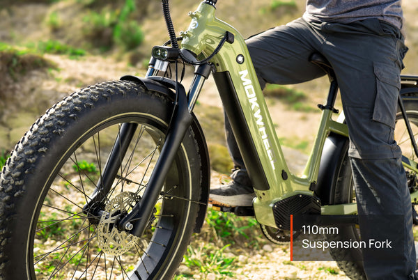 110mm travel suspension fork on Mokwheel Basalt ST 2.0 e-bike