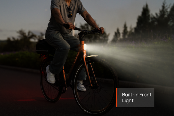 Built-in front light enhances visibility for safer day and night riding.