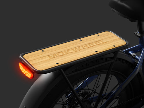 Mokwheel adults electric bike with natural solid wood rear rack - unique grain patterns