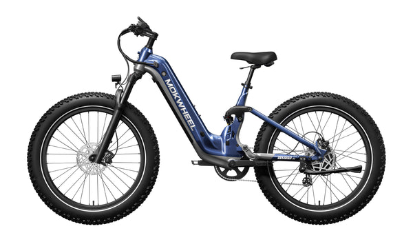 Blue and Grey Obsidian ST | Full Suspension Step Through Ebike | Mokwheel
