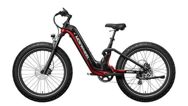 Black and Red Obsidian ST | Full Suspension Step Through Ebike | Mokwheel