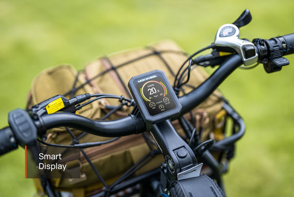 Mokwheel mountain electric bike, equipped with a smart display screen that shows real-time riding data.
