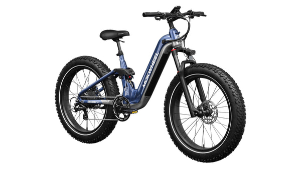 Blue and Grey Obsidian ST | Full Suspension Step Through Ebike | Mokwheel