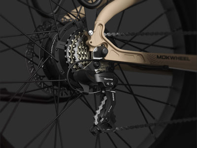 Mokwheel e-bike is equipped with a 7-speed gearbox, which shifts smoothly and reliably