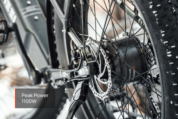 Mokwheel mountain ebike with 1100W peak power motor for powerful off-road performance