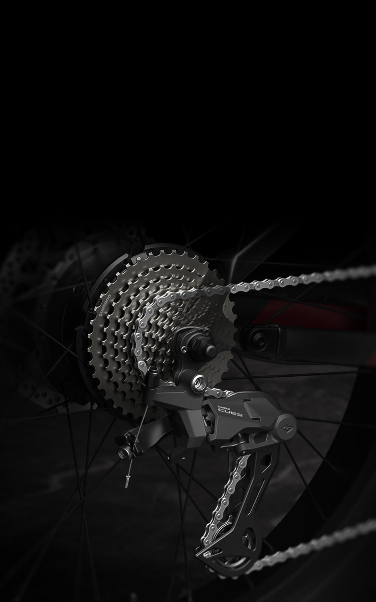 Mokwheel off-road electric mountain bike with Shimano 10-speed derailleur for precise and smooth gear shifting