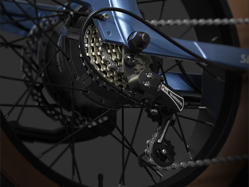 Mokwheel 20-inch ebike with Shimano 7-speed gear system for smooth, efficient shifting on all terrains