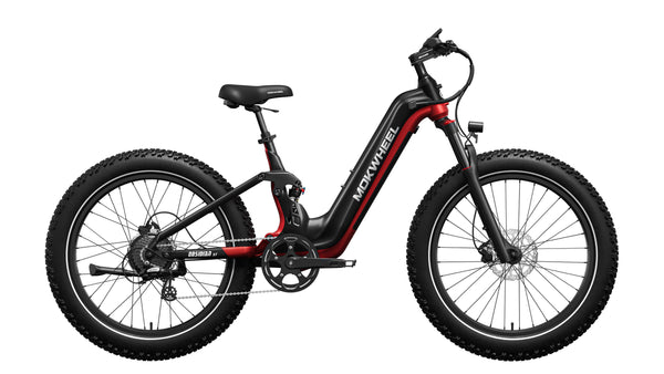 Black and Red Obsidian ST | Full Suspension Step Through Ebike | Mokwheel