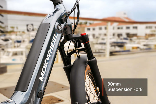 Mokwheel Lightweight electric bike with 80mm suspension fork for smooth and comfortable rides on varied terrain
