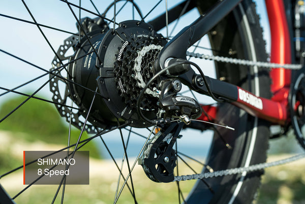 Shimano 8-speed gear system on Mokwheel Obsidian e-bike