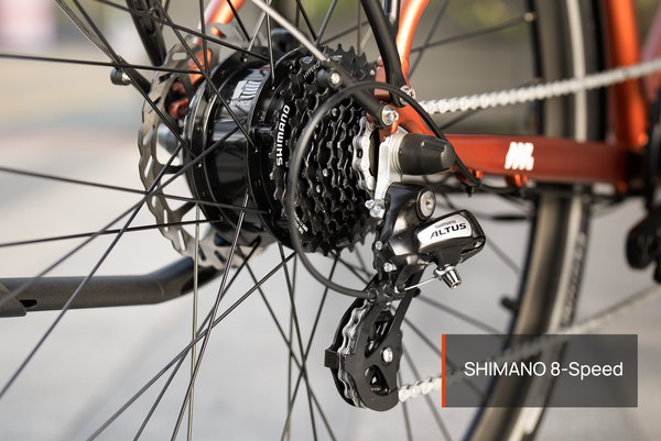 SHIMANO 8-Speed drivetrain for smooth, precise shifting across any city terrain.