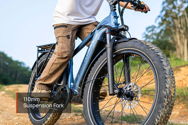 110mm travel suspension fork on Mokwheel Basalt e-bike