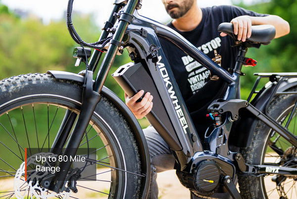 eBike with 1300W mid drive motor, full suspension, and 80 mile range