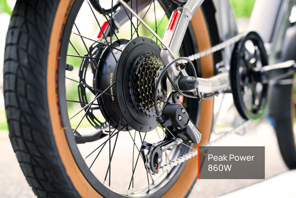 Mokwheel Lightweight electric bike with 860W peak power motor for strong acceleration and hill-climbing ability