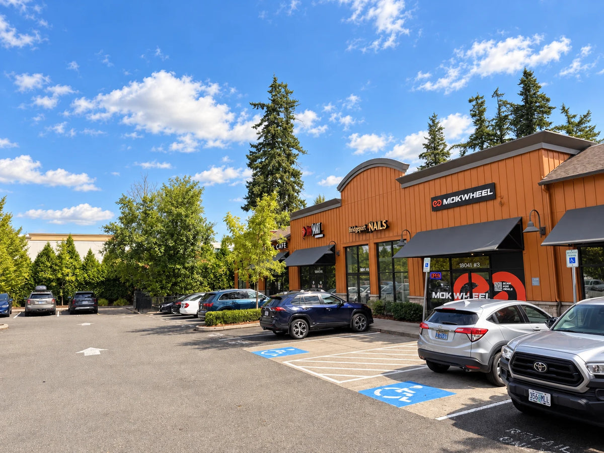 Mokwheel Factory Store storefront and parking in Tualatin.